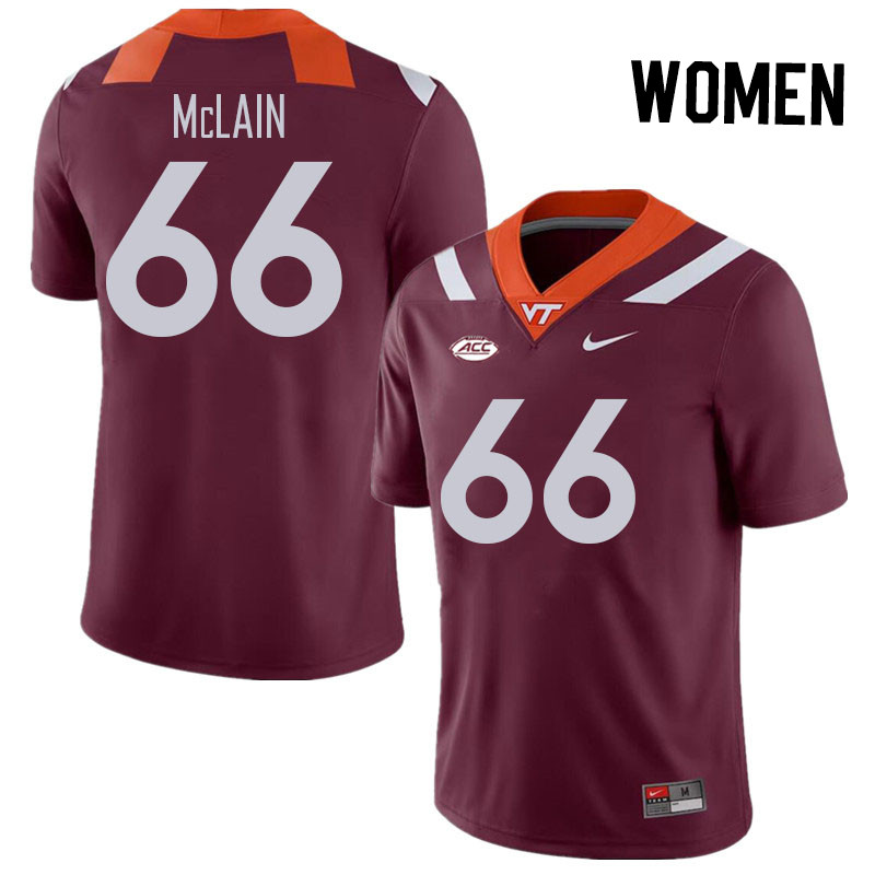 Women #66 Hunter McLain Virginia Tech Hokies College Football Jerseys Stitched Sale-Maroon